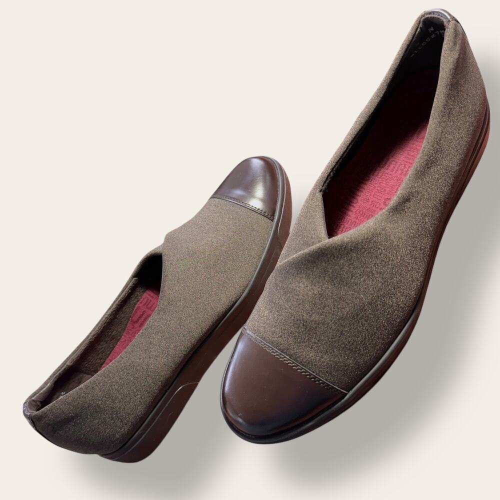 Munro Womens 8N Fabric Leather Loafer Comfort Shoes Casual Brown Stretch Slip On - Picture 2 of 11
